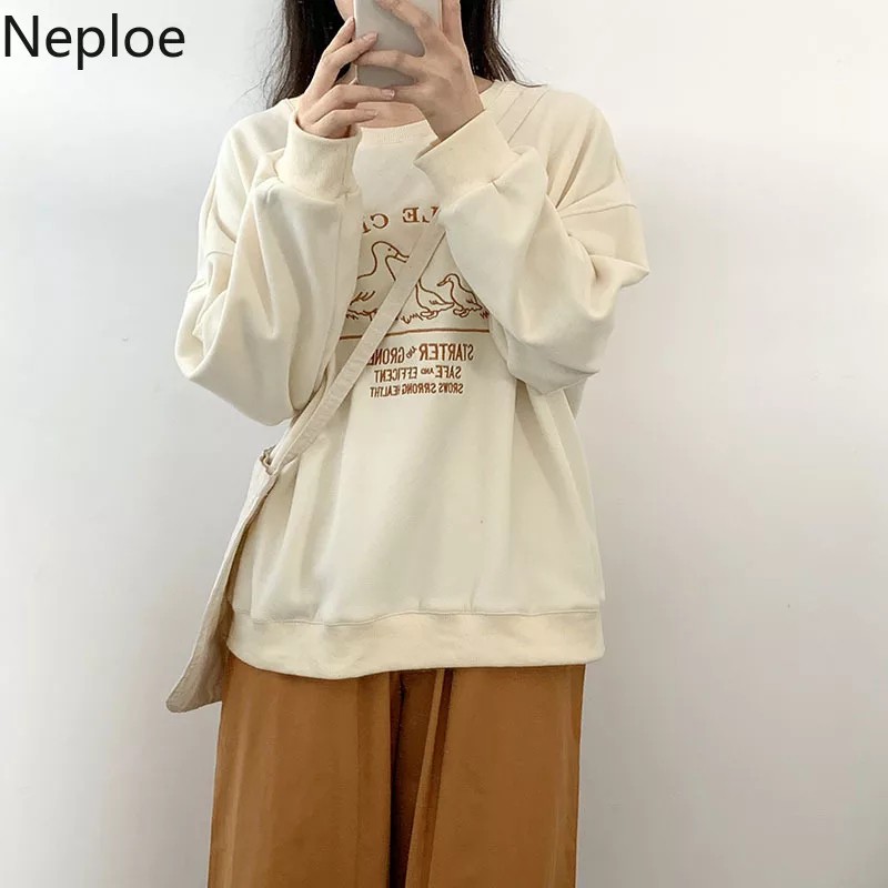 Sweater Wanita Groner Sweater Fleece Sweater Cewek Crewneck Sweater Oversize-3