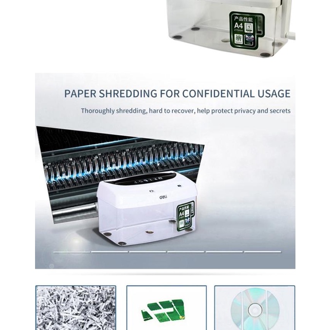 

Deli Penghancur kertas manual Paper Shredder kapasitas 1 lembar 9935