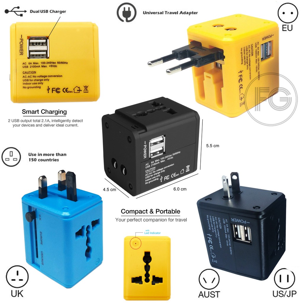 Universal Travel Adaptor Adaptor Internasional Adaptor 2 USB