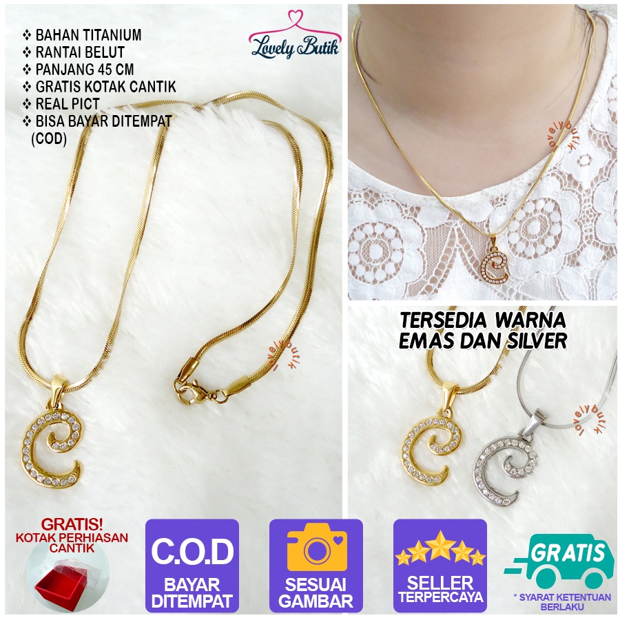 Lovelybutik - Kalung Inisial Huruf Titanium anti karat Kalung hurup Abjad Alphabet Ins C Klasik Bonus Kotak Perhiasan