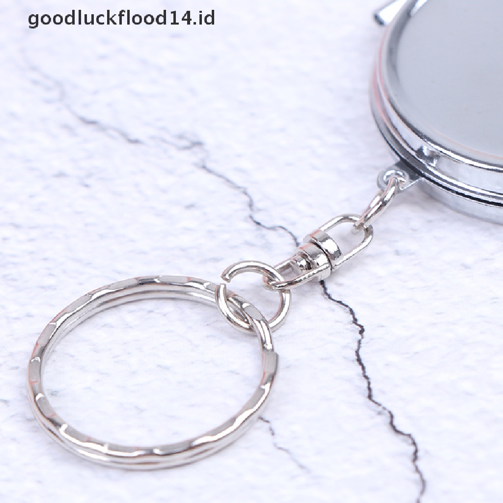 [OOID] New Metal Folding Mirror Key Ring Keychain Portable Compact Cosmetic ID