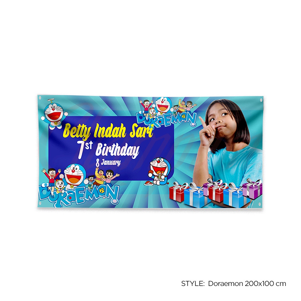 Spanduk Banner Ulang Tahun Anak/ Banner Teman Little Pony, Frozen, Doraemon, Princess, Backdrop Ulta
