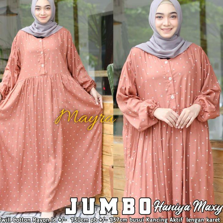 GAMIS PUTIH DAN HITAM BAHAN RAYON TWILL JUMBO LD 130 MOTIF POLKADOT - HANIYA "LCA.26Au22ᴰ"