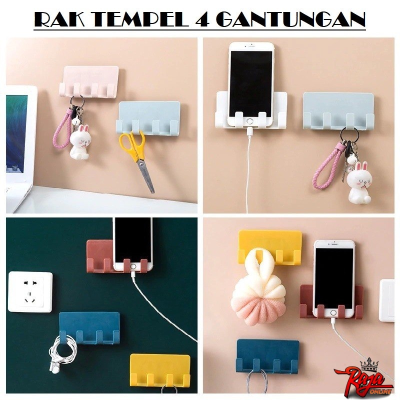 HC04 - 4 Gantungan Multifungsi 4 Hook Holder Gantungan Kunci Holder Hp