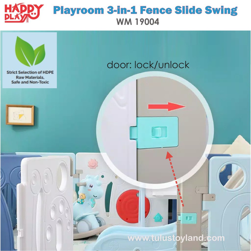 Pagar Bayi Perosotan Happy Play Playroom 3 in 1 Fence Slide Swing 3in1 Ayunan Anak WM 19004 Mainan