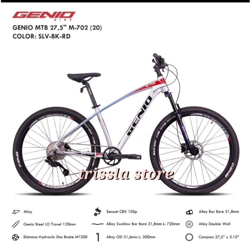Sepeda Gunung MTB 27,5 GENIO M 702 ALLOY Rem Hydraulic 10 Speed New