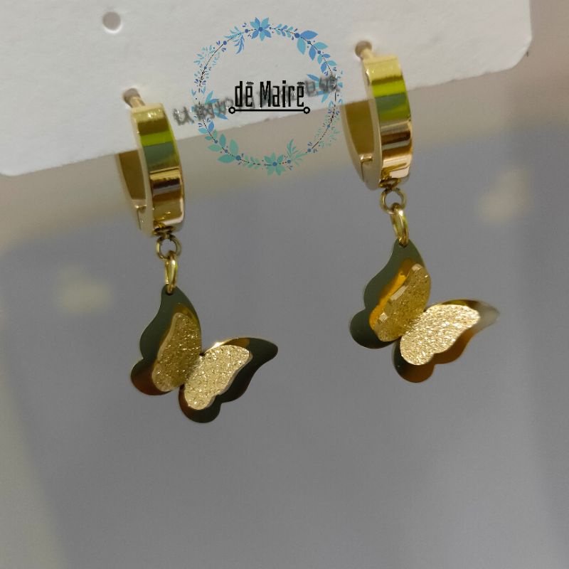 de_maire - Anting Giwang Titanium Anti Karat Anti Hitam - Butterfly Gold Emas Silver