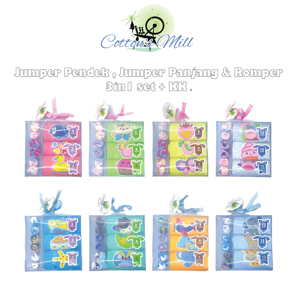 Hampers Bayi Jumper Pendek , Panjang &amp; Romper 3in1 Giftpack