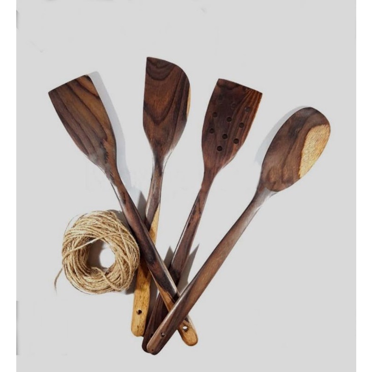 1 set dapat 4 item / set alat masak kayu / sutil / sodet / solet kayu / spatula kayu
