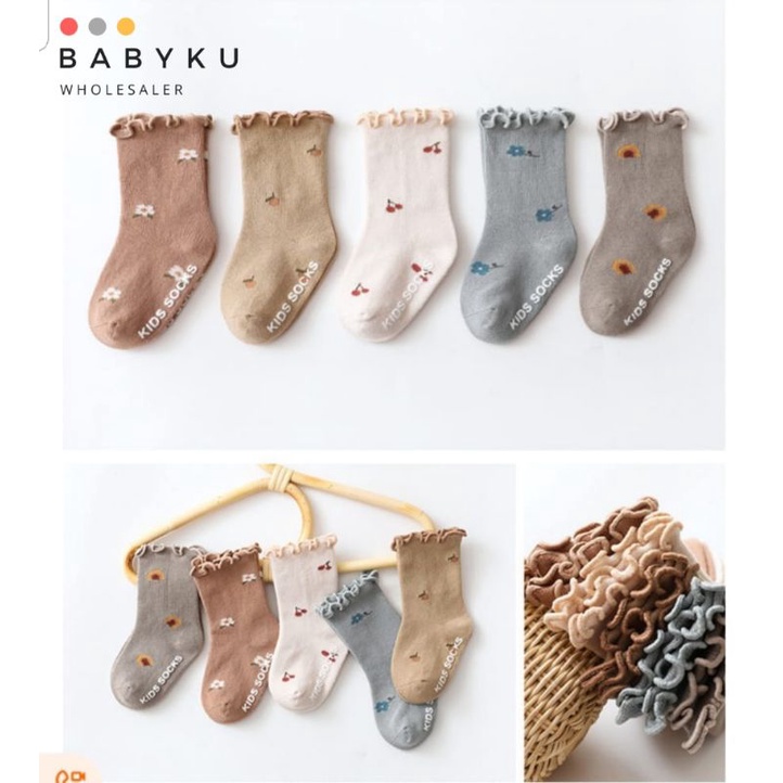 Kaos kaki anak perempuan motif bunga / Kaos kaki renda anak cewek / Baby girl socks