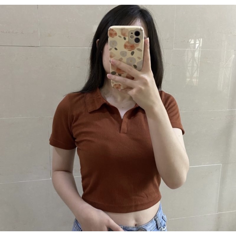 CROP TOP V-NECK / Kaos wanita polo