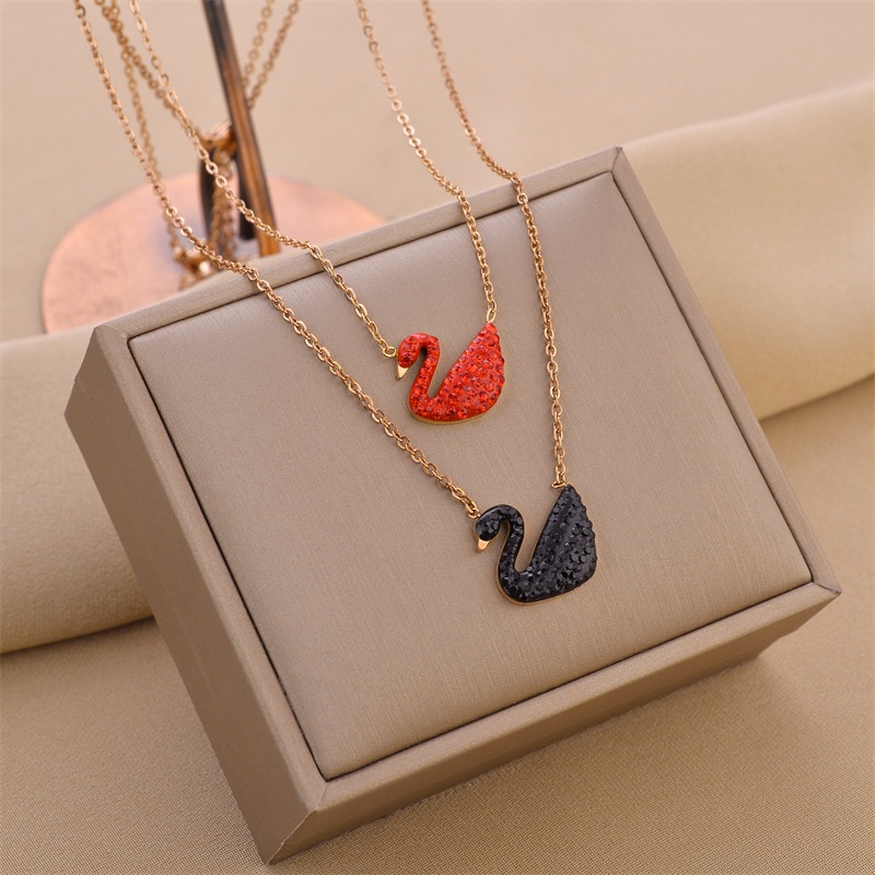 Kalung Titanium Swan Necklaces Titanium Steel Necklaces Korean Style Swan Necklace Swan Pendant Clavicle Chain Birthday Gift Women