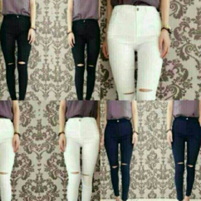 Celana jegging sobek 1 , bahan softjeans , fit to L