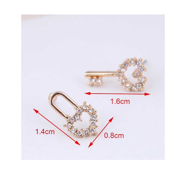 LRC Anting Tusuk Fashion Black Key Lock Asymmetric Female Earrings A58808