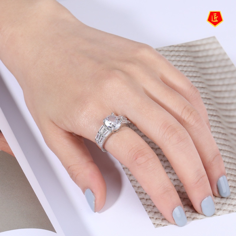 [Ready Stock]Fashion Personality 14K Gold Oval Diamond Square Ring