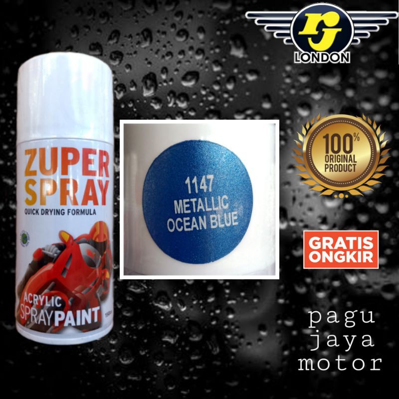 Pilox pilok warna metalic ocean blue biru laut metalik 150cc zuper spray cat semprot spray paint cat untuk besi kayu plastik motor mobil velg helm