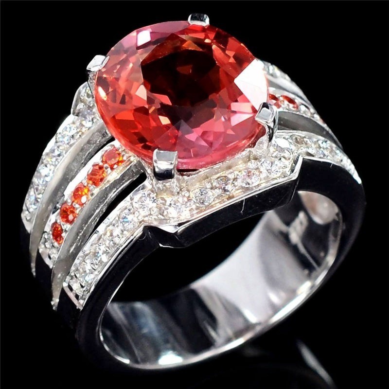 SEUSUK  Cincin Kawin / Tunangan Hias Batu Ruby Natural Warna Silver untuk Wanita