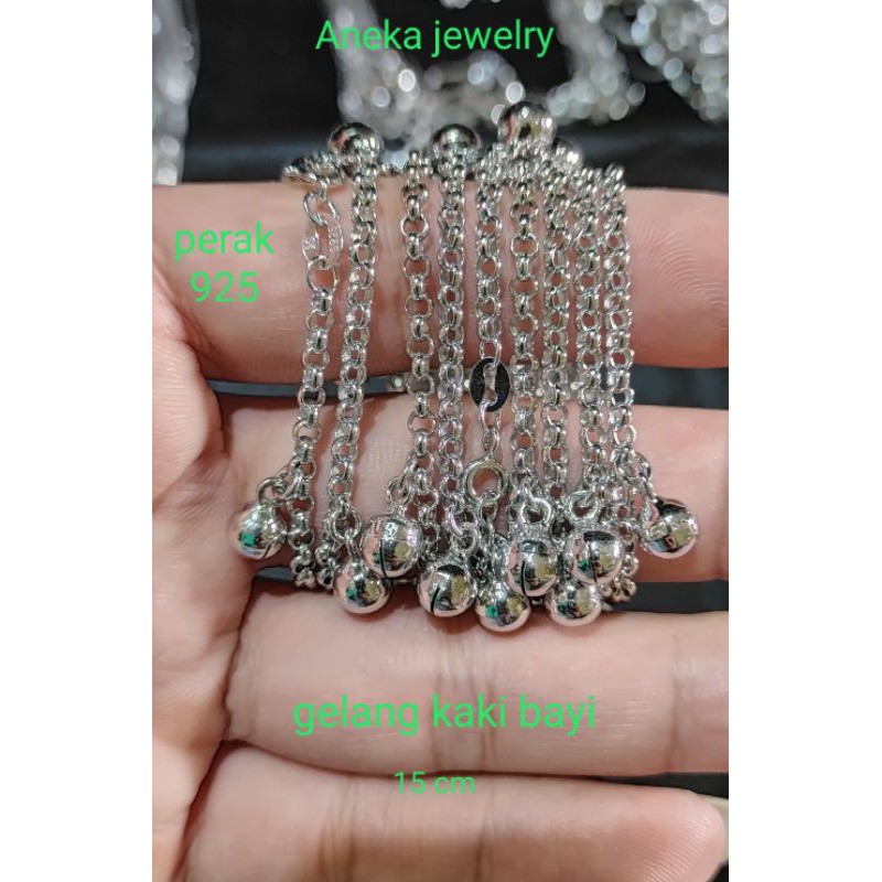 Gelang kaki bayi perak 925 sepuh emas putih 4 gram/4kricingan