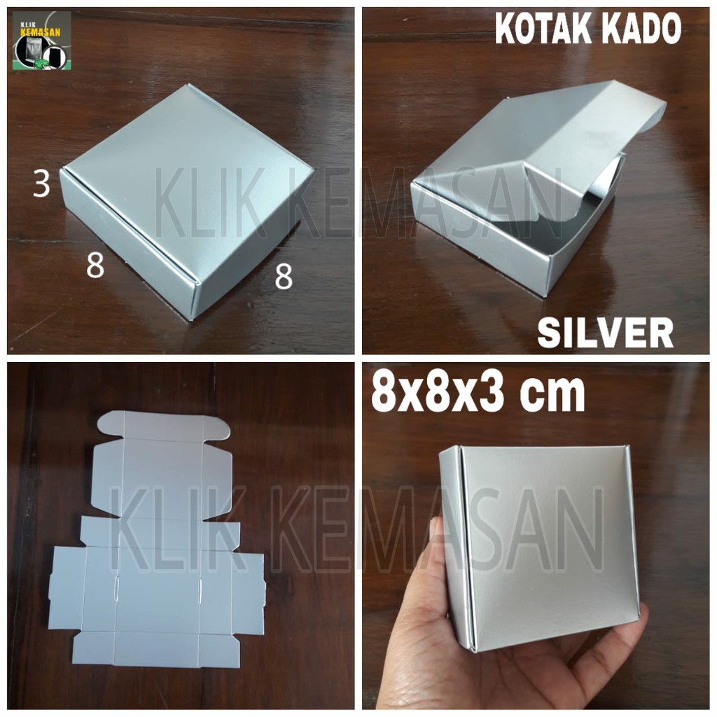 

KOTAK AKSESORIS 8X8 SILVER/BOX/TEMPAT SOUVENIR/PILLOW BOX/KOTAK KADO