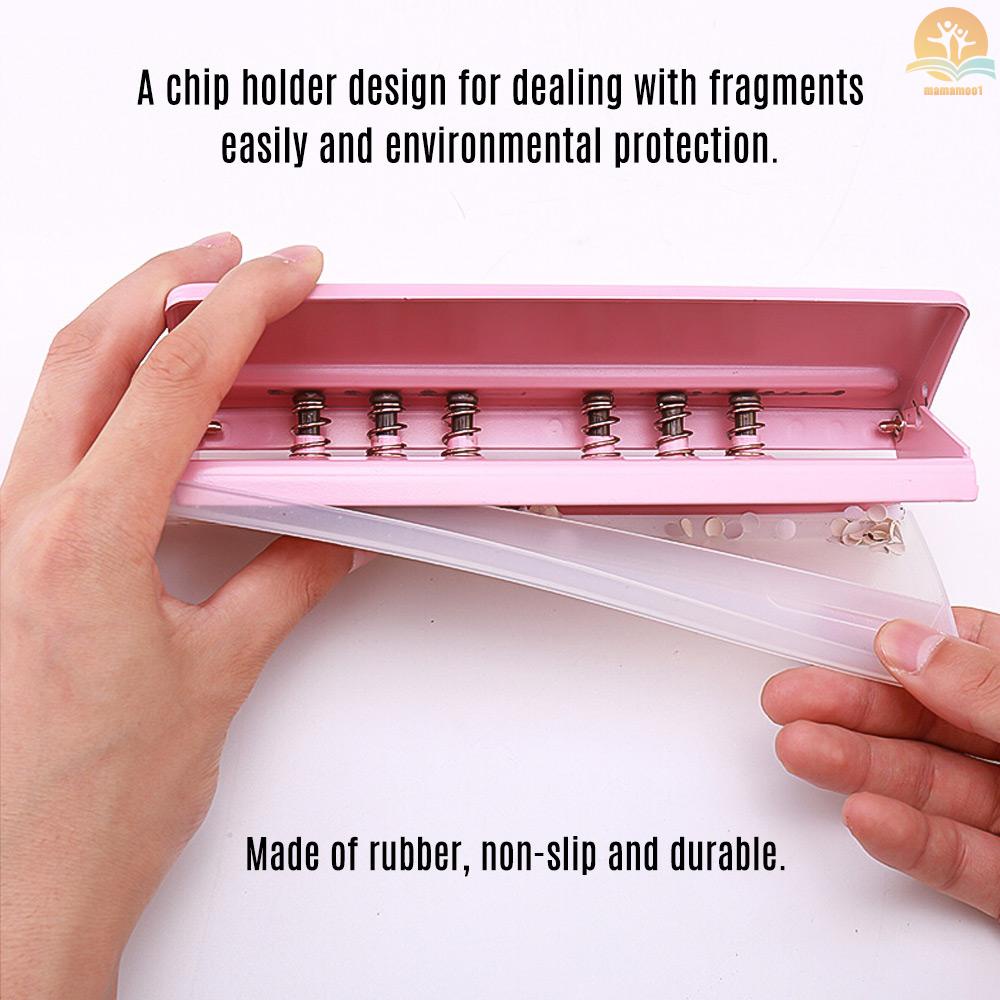 Adjustable 6-Hole Desktop Punch Puncher for A4 A5 A6 B7 Dairy Planner Organizer Six Ring Binder with 6 Sheet Capacity