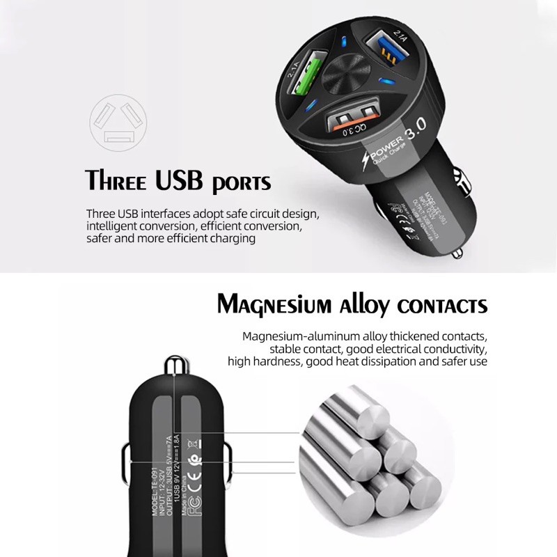 CAR CHARGER/CHARGER MOBIL 7A 3USB Qualcomm 3.0 Fast Charging