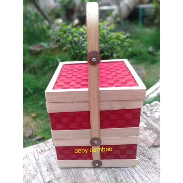 

rantang bambu/ keranjang bambu merah susun 2, 20x20cm