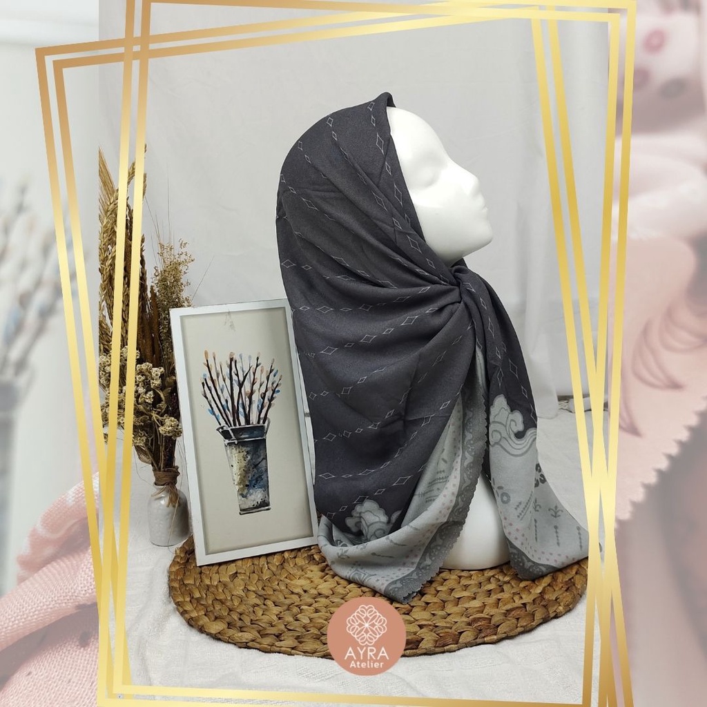 HIJAB SYARI SEGIEMPAT KERUDUNG JUMBO MOTIF JILBAB BESAR KERUDUNG JUMBO LASERCUT 130 cm JILBAB SYAR'I 130cm azzura Aubrey-H Darkgrey