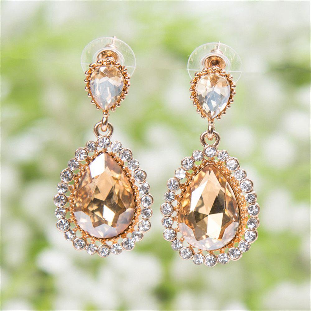 PREVA Water Drop Rhinestones Earrings Multicolor Female Palace Retro Long Earrings