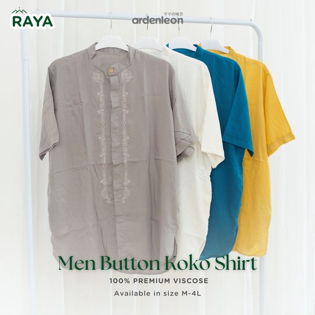 Ardenleon Raya Collection Men Button Koko Shirt Atasan Baju Muslim Lengan Pendek Pria Dewasa