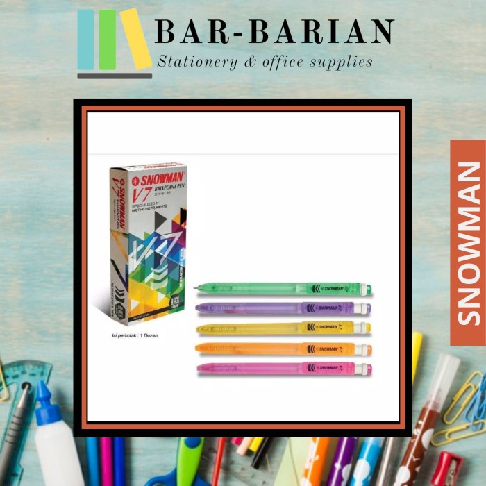 

Jualan Pulpen / Pen / Pena Snowman V-7 / Ballpoint Snowman Cetek Murah Trendi