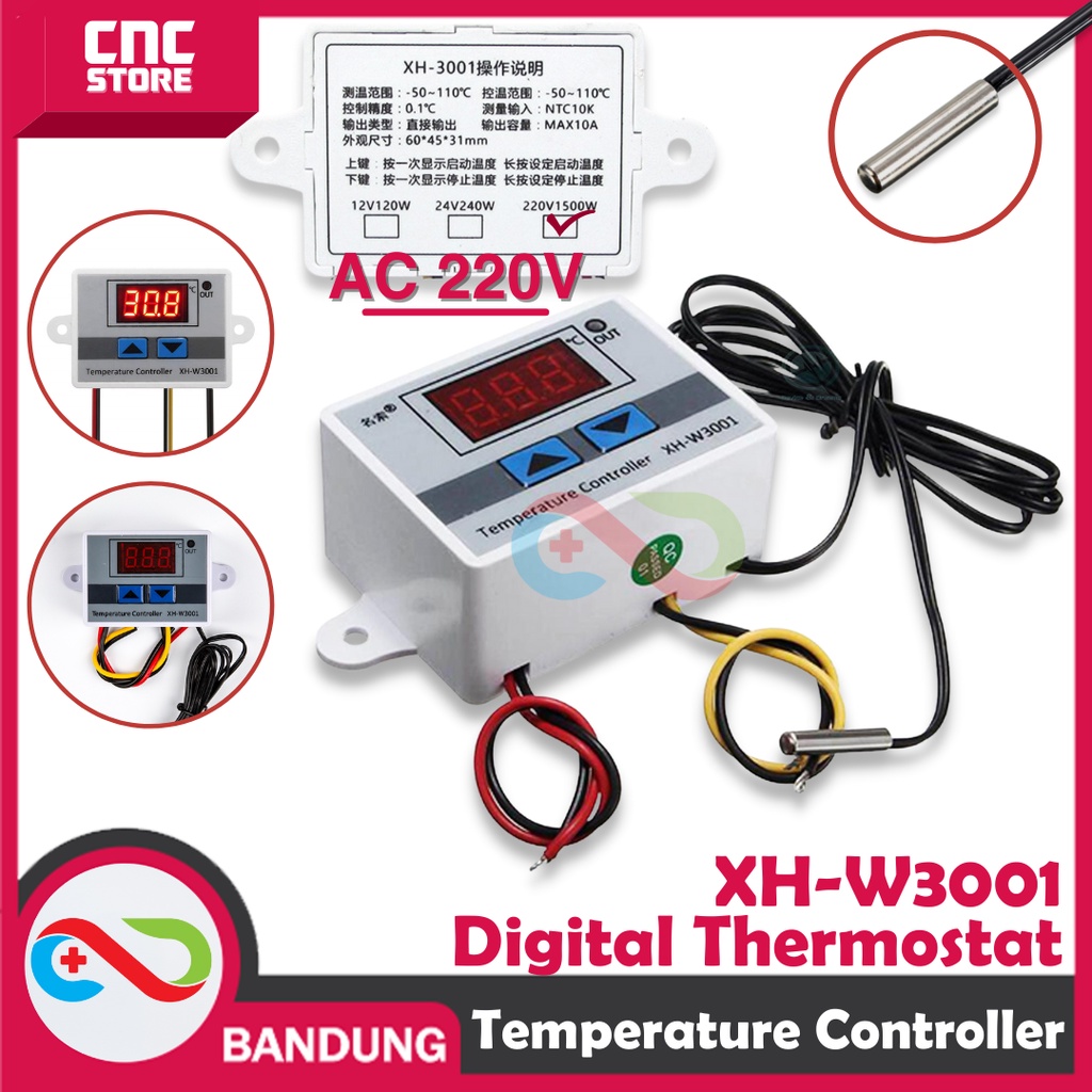 XH-W3001 DIGITAL THERMOSTAT TEMPERATURE PENGATUR SUHU OTOMATIS AC 220V