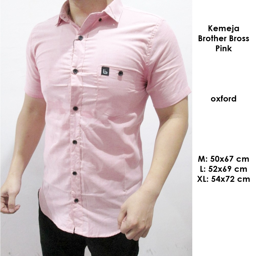 Kemeja Pendek Brother Bross Pink Pria M L XL