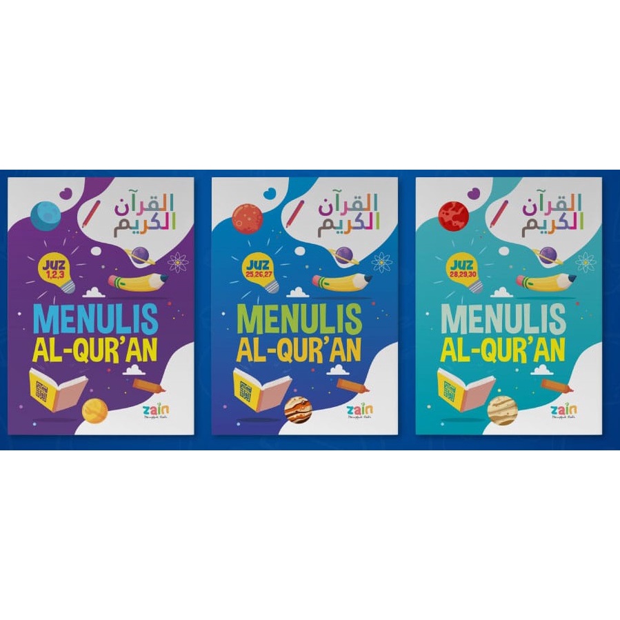 Menulis Al-Quran JUZ 1 2 3 25 26 27 28 29 30 KOMPLIT 1SET isi 3 Buku Buku Anak Penerbit Zain