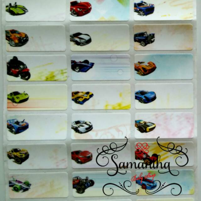 

Label nama waterproof motif Hot Wheels
