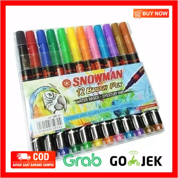 

(BISA COD) BRUSH PEN SNOWMAN 12 WARNA / PEN BRUSH KUAS [SET]