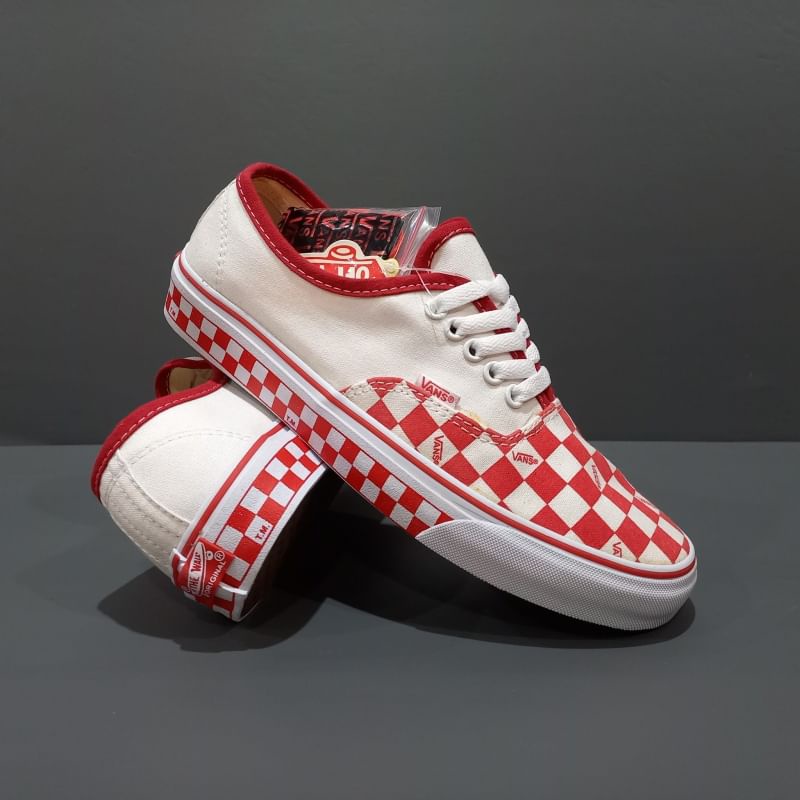 VANS AUTHENTIC NBHD WHITE RED - Sepatu Sneakers Pria Casual Slip On Kanvas ORIGINAL