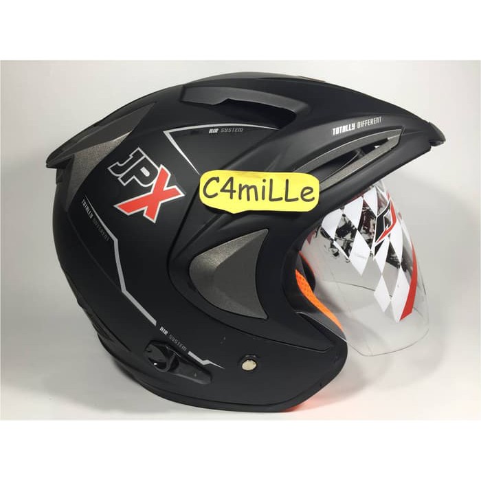 Helm JPX Double visor hitam dop / Black dop