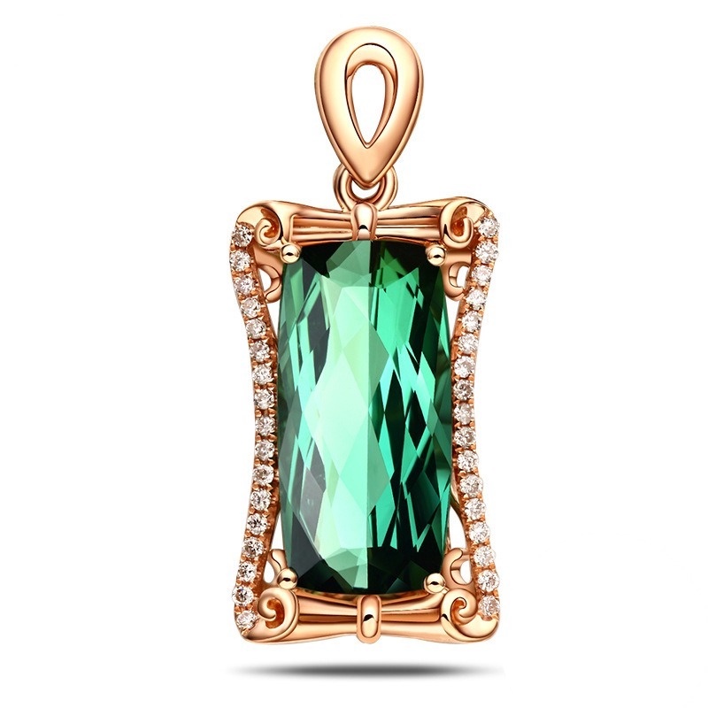 [Ready Stock]Fashion Inlaid 5 Karat Emerald Pendant 18K Gold Plated Color Gemstone Pendant