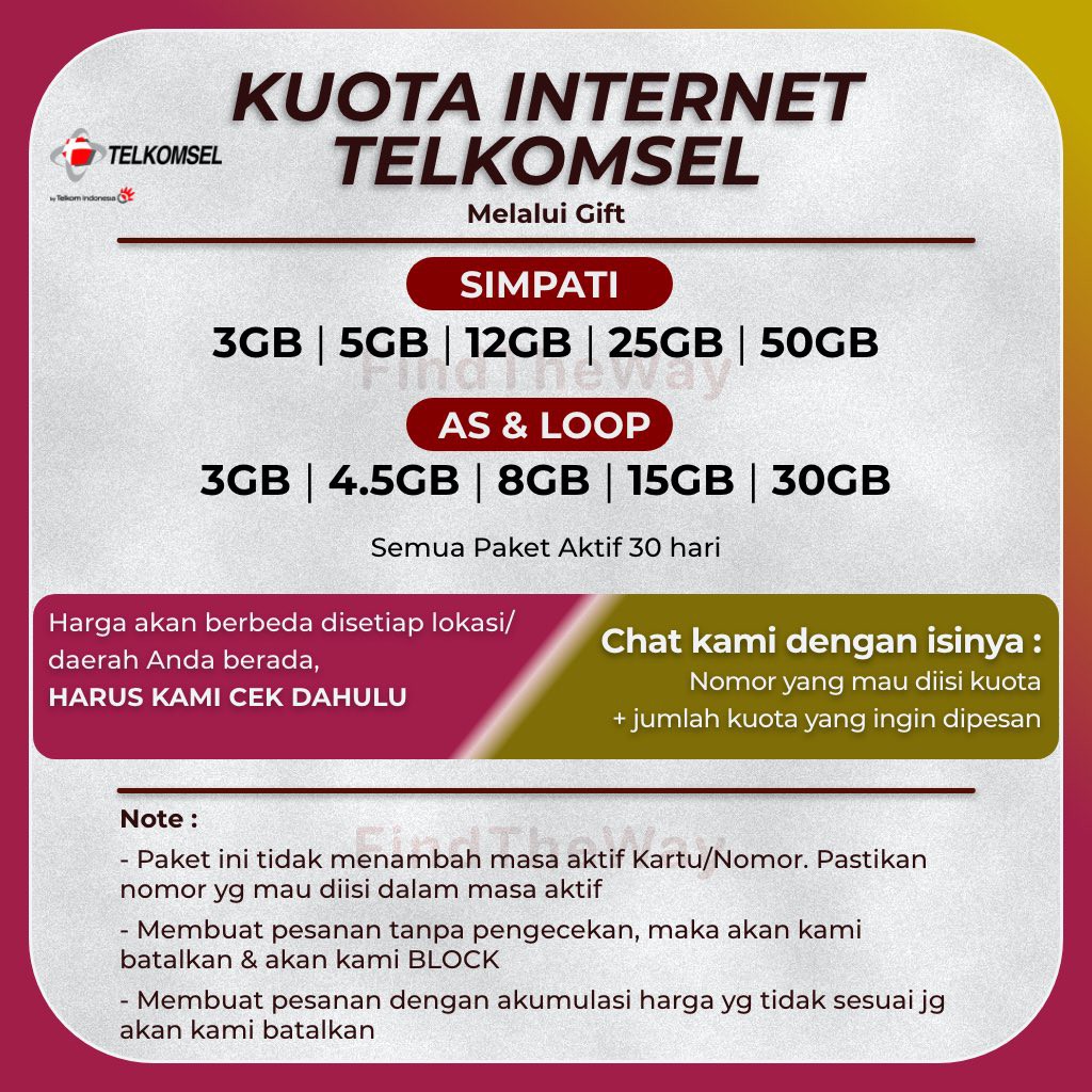 Custom Order | Paket Kuota Telkomsel Simpati - AS - LOOP (GIFT PAKET)