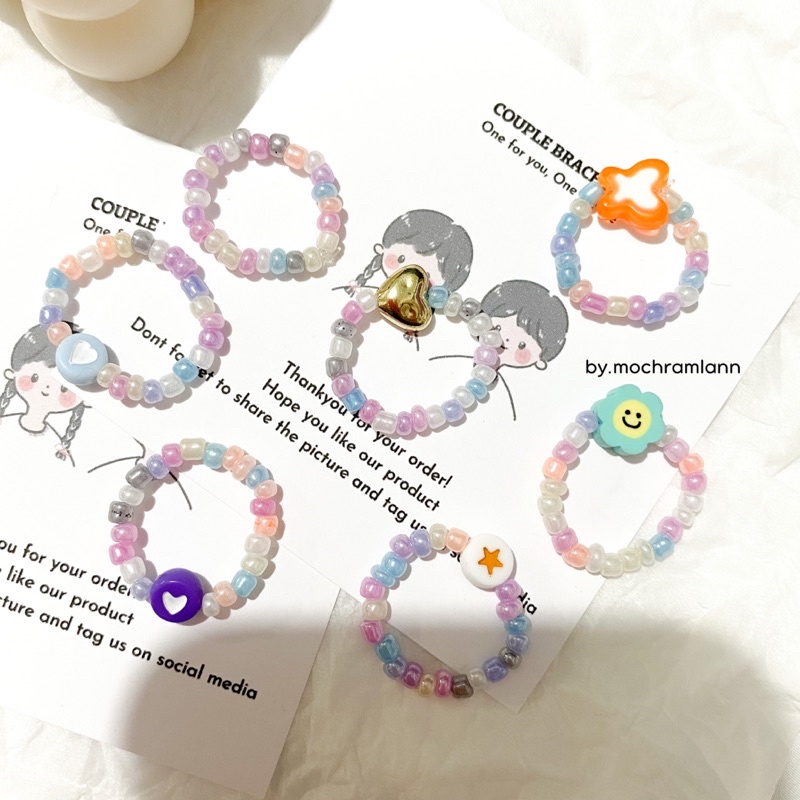 beads ring pastel colour / cincin beads ring warna pelangi / cincin model korea