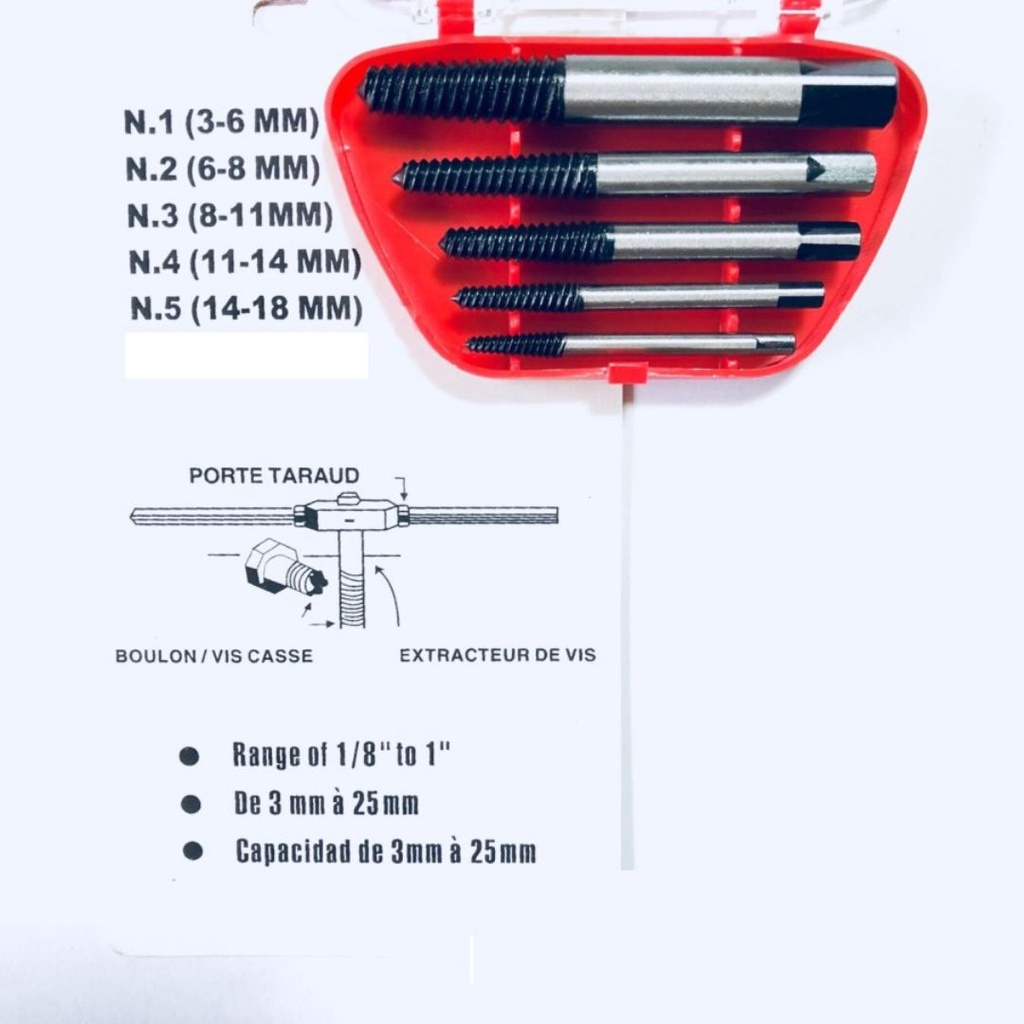 Tap Broken Wire Screw Extractor Pembuka Drat Baut Patah Set 5 pcs