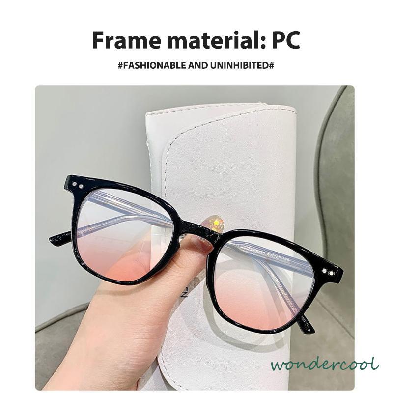 Gradient Pink Blush Glasses Wanita Trendi Wajah Bulat Kacamata Bingkai Hitam untuk Foto-Won