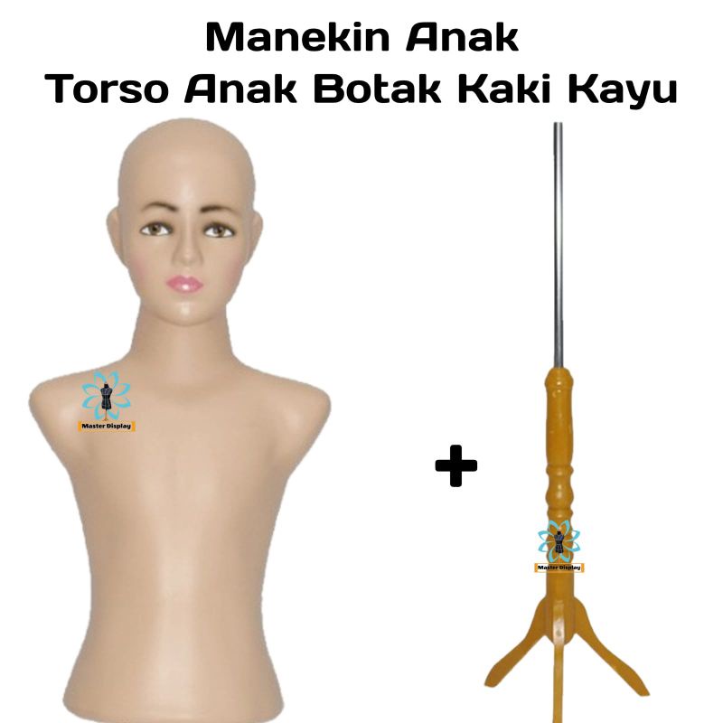 Manekin Torso Anak Kaki Kayu | Manekin Anak | Patung anak | Manekin Body Anak
