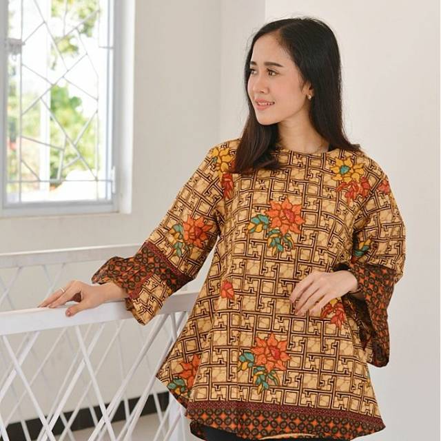 Blus Sheena atasan Batik Modern Muslimah Cantik Kerja Kantoran Kasual