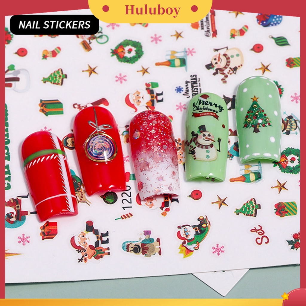Huluboy Huluboy♡ Stiker Kuku Motif Kartun Natal 3D Untuk Wanita