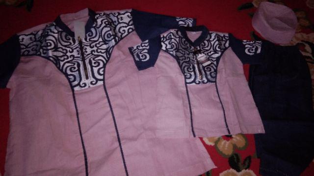 Koko Couple Ayah Anak Navy Merah Muda Batik