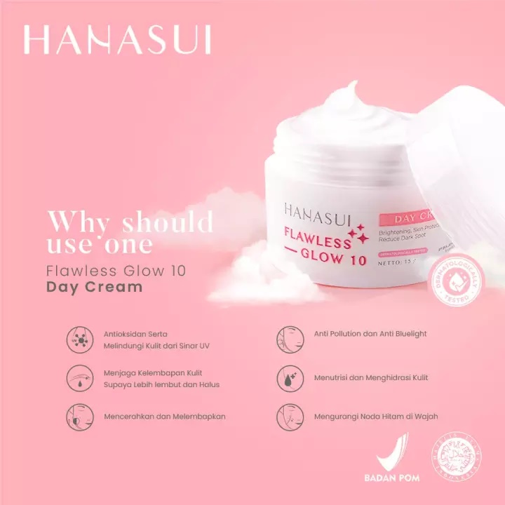 Paket Hanasui Flawless Glow 4pcs (day cream 15gr+night cream 15gr+Serum gold 20ml+Cleanser 60gr)