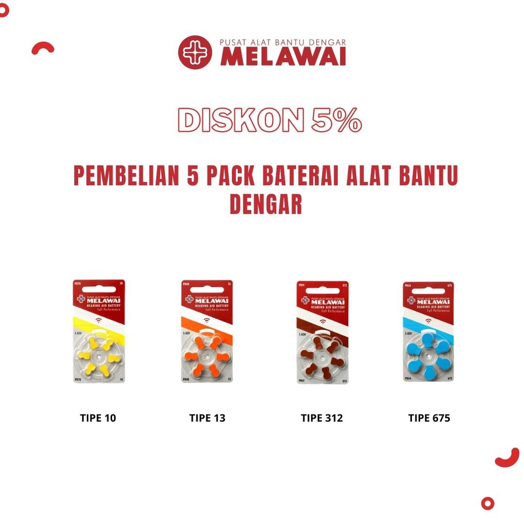 5 Pack Baterai Alat Bantu Dengar Melawai