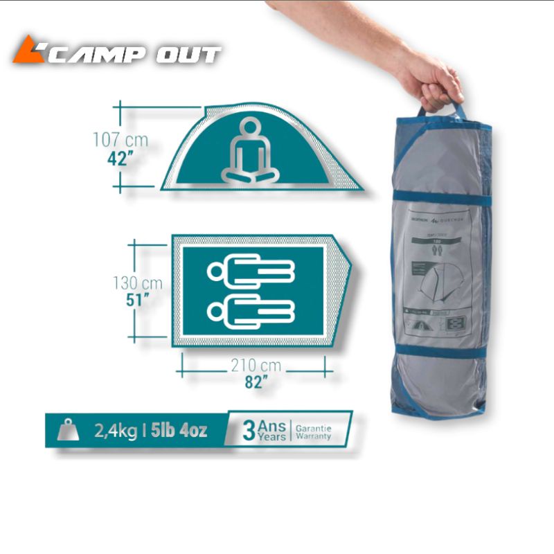 Tenda camping Quechua MH100 kap 2/3 orang Original / Decathlon Quechua Tenda Mh100 2Person Grey / Tenda 2P / tenda 2 person / tenda camping / tenda kapasitas 2-3 orang