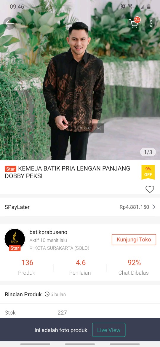 Kemeja Batik Pria Lengan Panjang Dobby Peksi